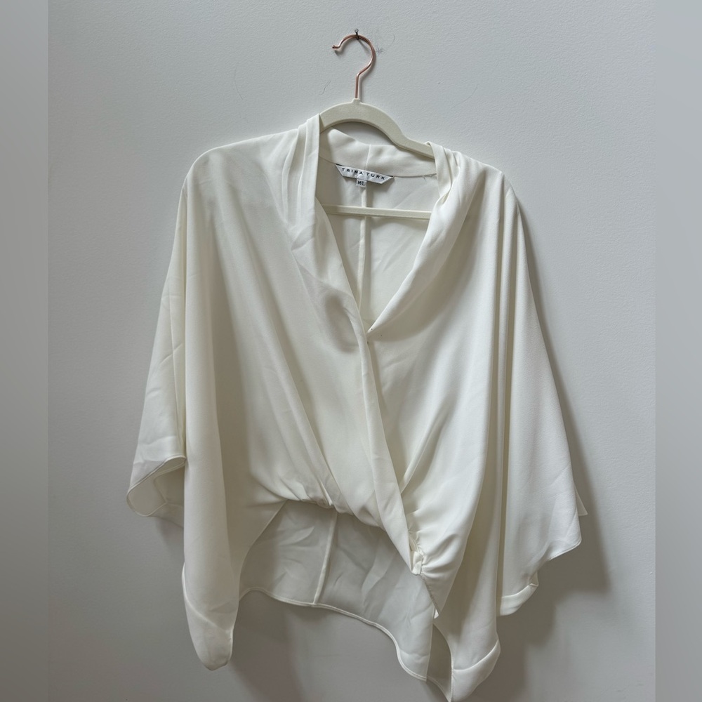 Trina Turk Womens Concourse Crepe Top Blouse M/L White